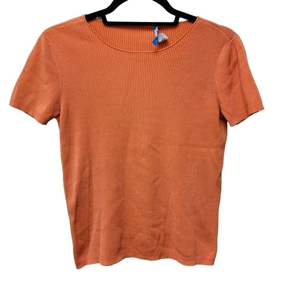 White + Warren Silk Blend Ribbed Short Sleeve Top - Picture 1 of 9